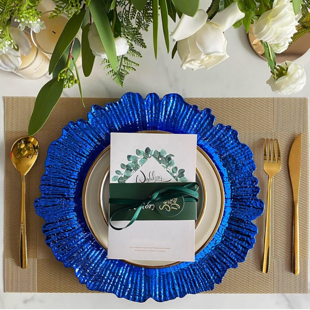 CHARGER PLATE:  13-Inch 6-Pack Heavy Quality Round Plastic-Reef Royal Blue